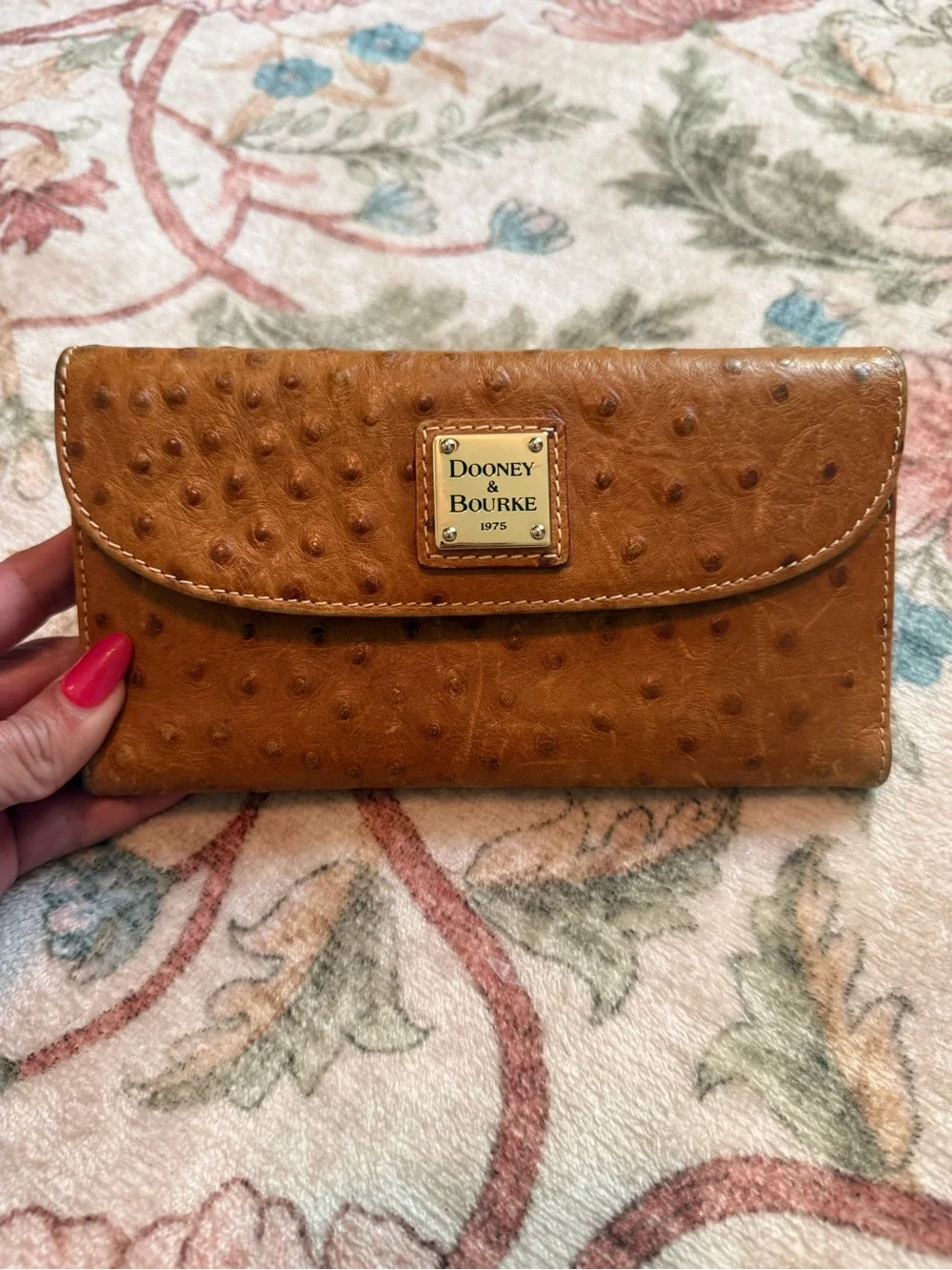 Dooney & Bourke Cognac Ostrich-Embossed Leather Wallet - Picture 1 of 11